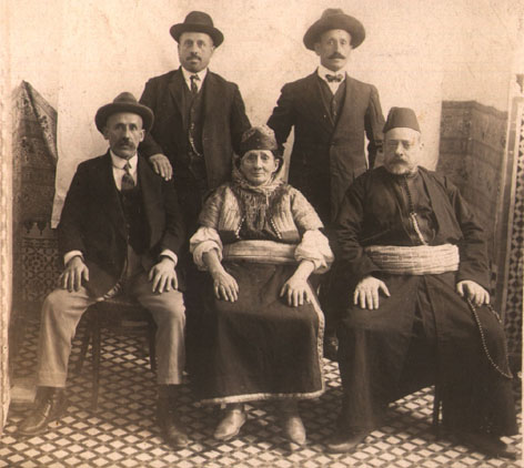 BOTBOL siblings: In front Haim BOTBOL (left), Meriem BOTBOL (center), and Joseph BOTBOL (right in oriental clothes). 2nd row: Abraham BOTBOL (left), Machlouf BOTBOL (with bowtie)